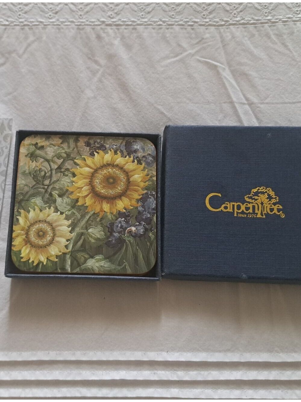 Carpentree Sunflower Art Impression Coaster Set hardboard and cork backed 4